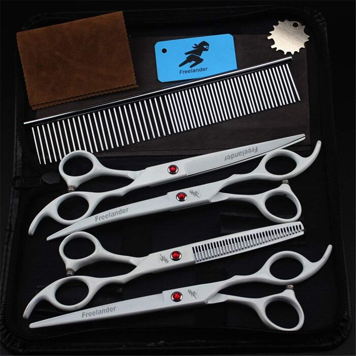 Набір професійних ножиць для грумінгу тварин (7.0 дюймів), нержавіюча сталь. Ножиці для собак та котів, ножиці для розрідження шерсті. Ідеально для грумінгу вдома та у професійних салонах.