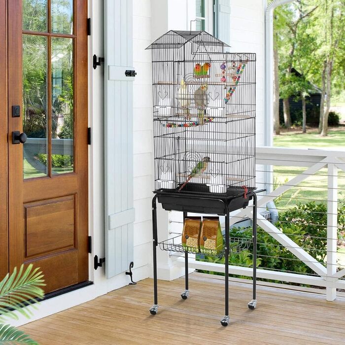Клітка для птахів Yaheetech з підставкою та колесами 46x35,5x158,5 см, вольєр для хвилястих папуг і канарейок, 360° поворотні ролики