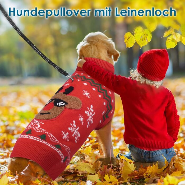 Пуловер для собак на Різдво, м'який та теплий, з відкидним коміром, для собак середнього розміру, в'язаний пуловер для осені та зими, для Французького бульдога, M (5-7 кг), червоний