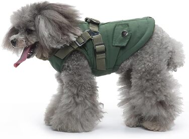 Вітростійка куртка для собак, тепла жилетка для цуценят та собак середніх розмірів, зелена, XL. З D-початком та блискавкою на спині.