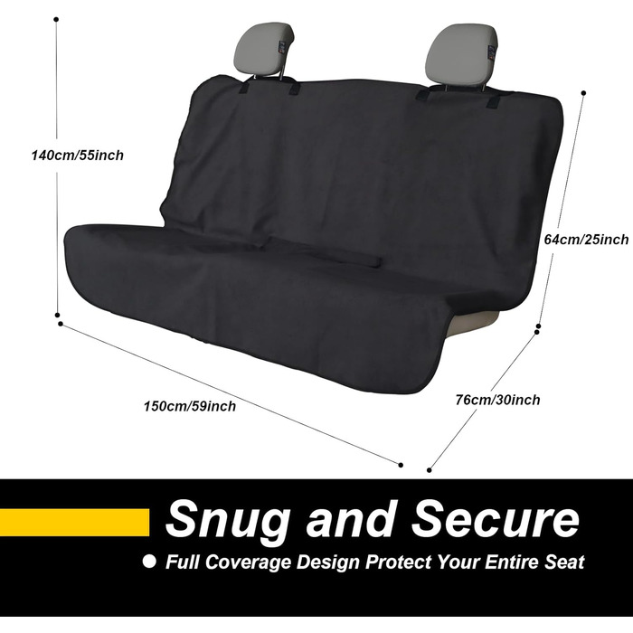 Водонепроникний чохол на сидіння заднього ряду авто: для собак, дітей, легкових, вантажних, SUV (чорний)