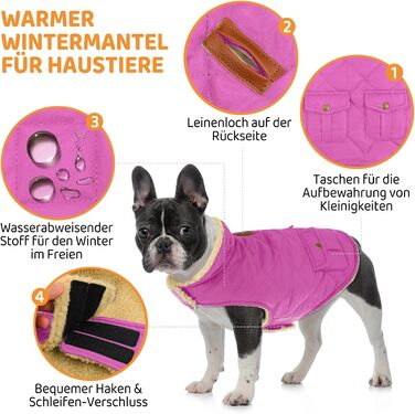 Зимовий теплий верхній одяг для собак Queenmore: флісова куртка для дрібних порід (Такса, Чихуахуа, Пудель, Бульдог, Бігль), розмір S, рожевий