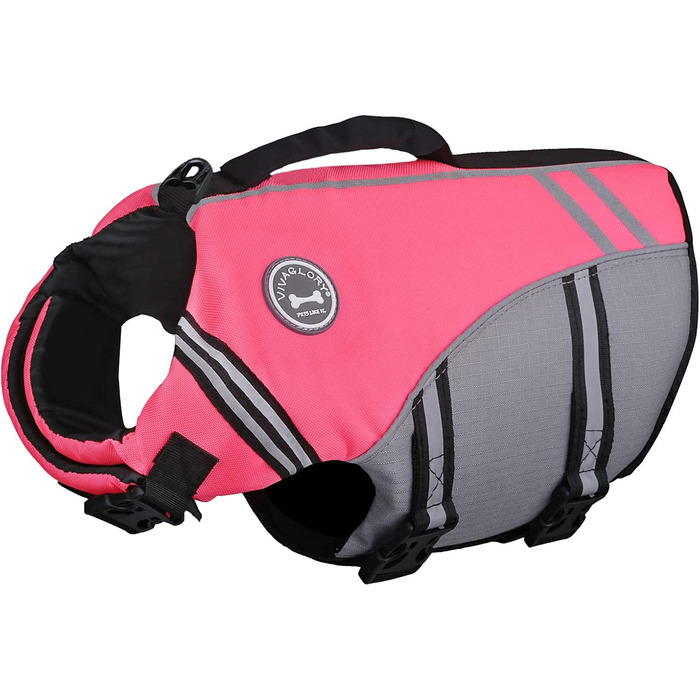 Жилет для плавання собаки VIVAGLORY, спортивний стиль, для човнів, S/M (56-64 см окружність грудей, Neon-Rosa)