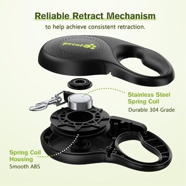 Рулетка для собак Pecute 8м, 50 кг, 360°, антиковзний хват, швидка зупинка, зелена