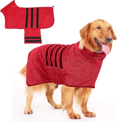 Рушник для собак PETCUTE з мікрофібри, швидковисихаючий, з застібкою-липучкою, для середніх та великих собак, червоний, 2XL