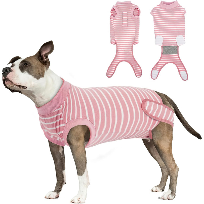 Одяг для собак після кастрації - Медичний боді для собак, альтернатива комірчику, для маленьких, середніх та великих собак, дихаючий, рожевий в смужку, розмір L
