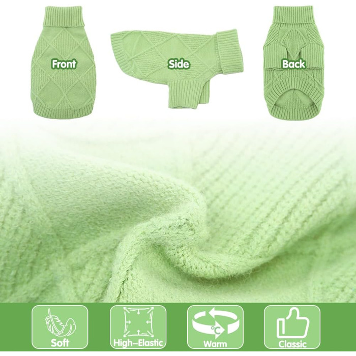 Пуловер для собак EMUST великих порід, еластичний, з рукавами, теплий роллік для осені та зими, зелений XL