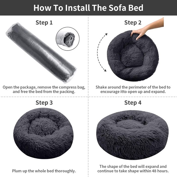 Кругле ліжко для котів та собак, 60 см, м'яке, миється, плюшеве, сірий колір