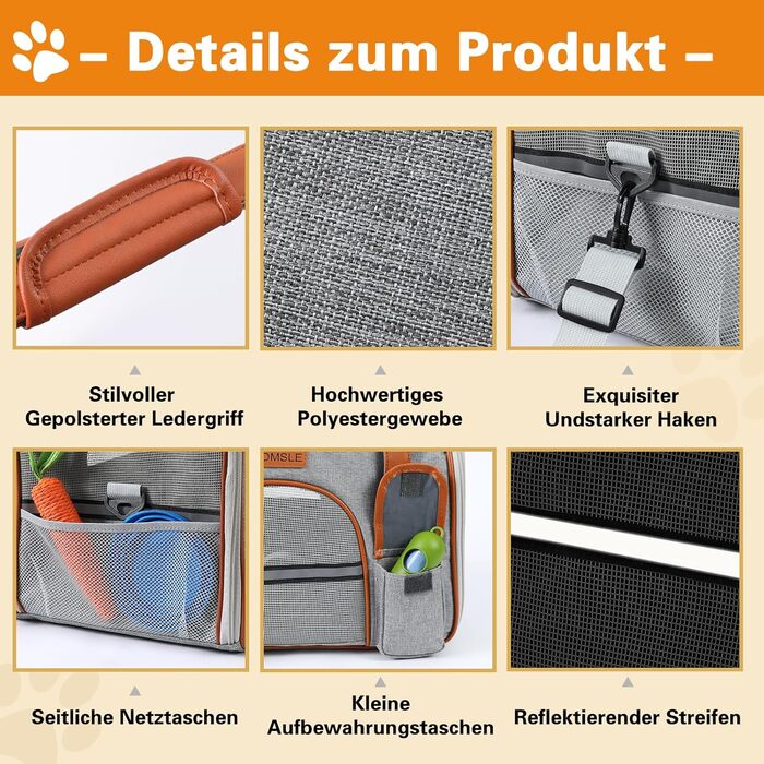 Сумка-переноска для котів та собак до 7 кг COMSLE (42x22x25 см, світло-сіра)