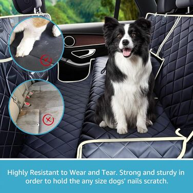 Гамма для собак Lassie 4-в-1, 100% водонепроникна, для заднього сидіння з сіткою, захист заднього сидіння для авто, SUV, вантажівок, чорна
