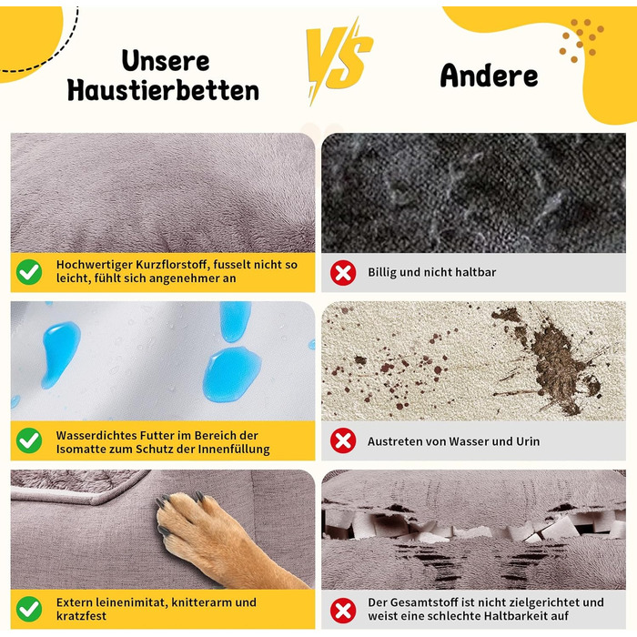 Ортопедичне ліжко для собак, маленьких та середніх порід, 52x41x16 см, м'яке та зручне, кошик для собак з високим бортиком, знімний та пральний чохол, неслизьке, для дому/автомобіля (Хакі, S)