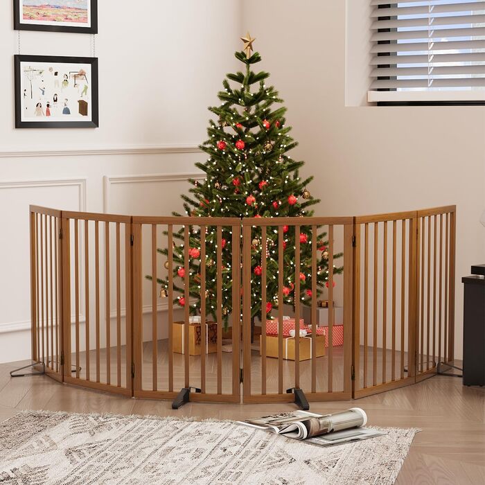 Гілка для собак з бамбука, перегородка для кімнати, 3 панелі, білий колір. Розміри: 55'' (ширина) та 113'' (ширина), висота 32''