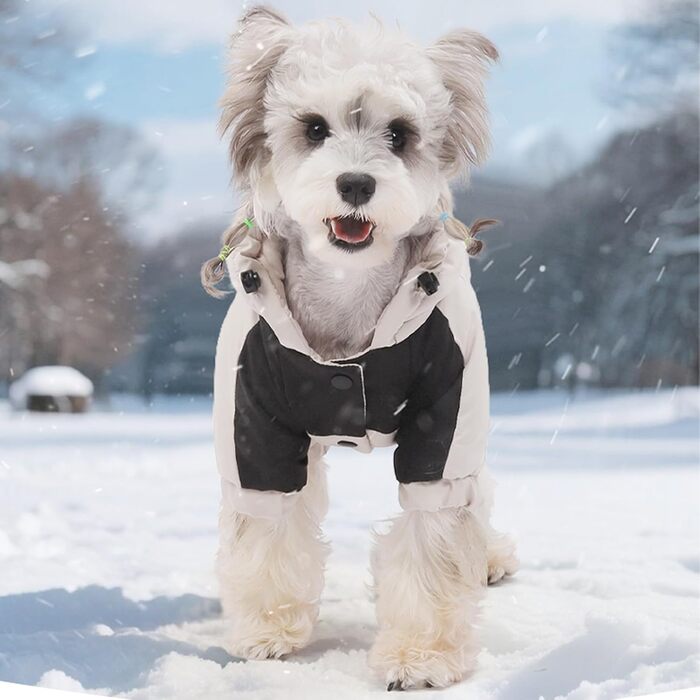 Водонепроникний зимовий теплий халат для собак з капюшоном, повний халат, захист від снігу, регульований (Бежевий, M)