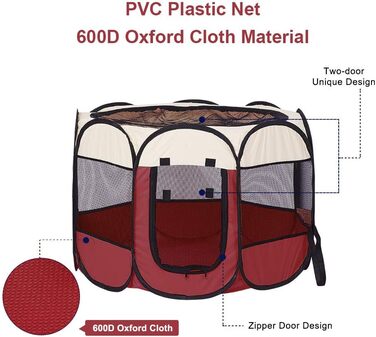 Килимок для собак та котів, портативний, складаний, 31 x 23 см, бежевий та червоний