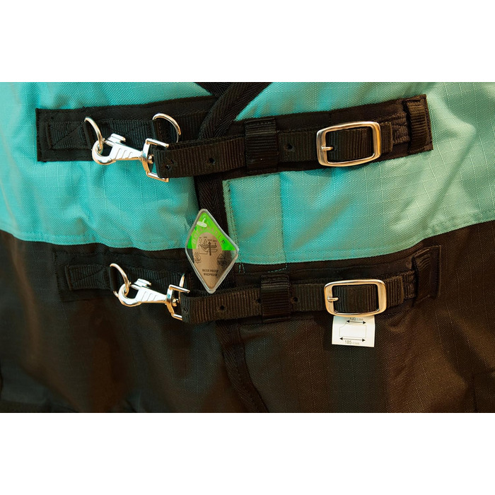 Зимова кінська попона Saddlery4U, Ripstop 1200D, 400 г, високий захист шиї, бірюзово-чорна, 155 см