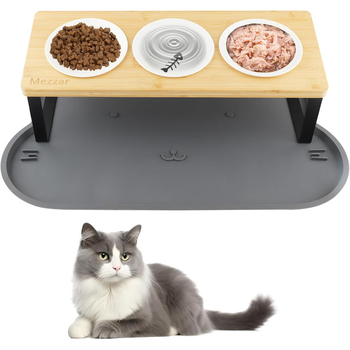 Набір з 3 годівниць для котів Mezzar Katzennapf: керамічні миски з підставкою, 15° нахил, ергономічний дизайн