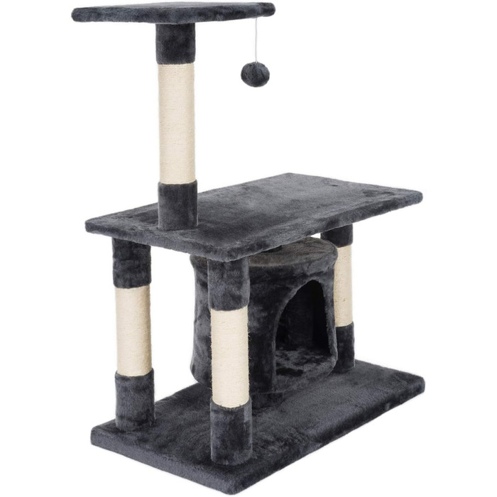 Драбина-кіготь для котів JAMAXX H-90cm з ігровим м'ячем та плюшевою платформою (сірий)