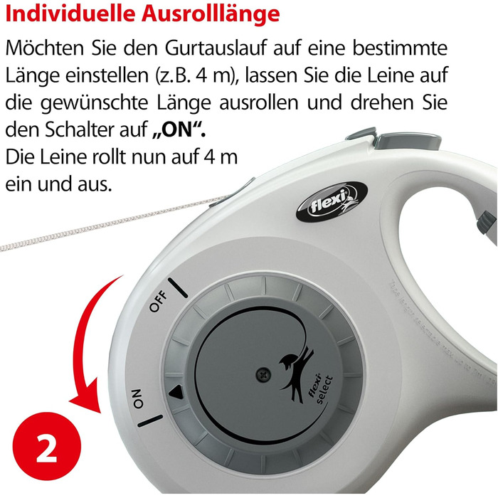 Flexi® Select Gurt 7 м чорний, рулетка для собак до 25 кг, регулювання 0-7 м (світло-сірий, Medium)