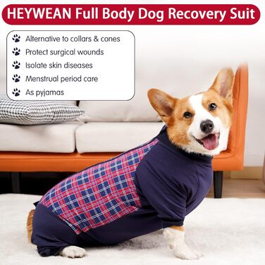 Корпус для собак після операції Heywean: знімна сорочка для собак з блискавкою, для собак після кастрації (для сук та самців), післяопераційний одяг для собак, піжама для собак (XXXL, червоний в клітинку)