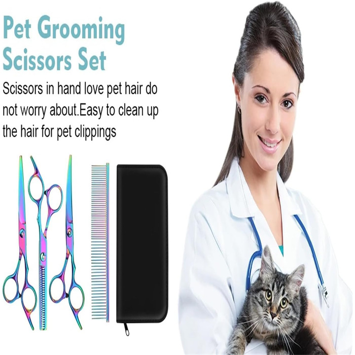 Професійний набір ножиць для собак 6 в 1: 6,6' - ідеально для грумінгу собак, котів та інших тварин. Включає прямі, зубчасті та вигнуті ножиці (фіолетовий)