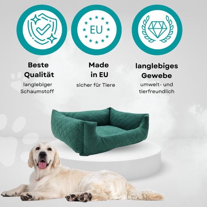 Ліжко для собак та котів Odolplusz, зелений, розмір M (70 x 60 см) | М'яке ліжко-корзина з бортиками