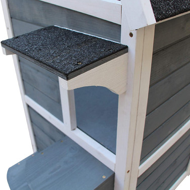 PawHut Cat House Grey 2 поверхи Котяча вілла зі сходами, асфальтовим дахом і вікном, ялинове дерево, 51x51x81.3см для любителів кішок