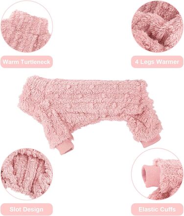 Теплий зимовий пуловер для собак, пухнастий одяг для цуценят, пуховий костюм, рогатка, теплий піжамний костюм для дівчаток та хлопчиків, рогатка, для чихуахуа, рожевий (X-Small)