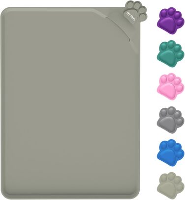 Водонепроникний килимок для годування домашніх тварин з високими бортиками, 55 x 38 см, силіконовий, неслизький, для собак та котів, запобігає розливанню води (бежевий, 48 x 30 см)