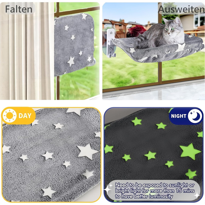 Крісло-гамак для котів на вікно, розкладне, сіре з малюнком 