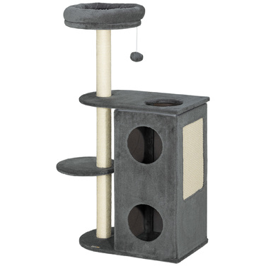 PawHut Cat Tree 111 см Cat Tree з котячою печерою, ліжко, ігровий м'яч, кігтеточка для кішки з сизалем Кігтеточки, для котів до 5 кг, сіра | Аосом