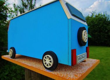 Декоративний дерев'яний шпаківня-будиночок для птахів Nistkasten Camper, ручна робота, підвісний, для синиць, горобців, яскравий дизайн, для саду, тераси, балкона, вольєра
