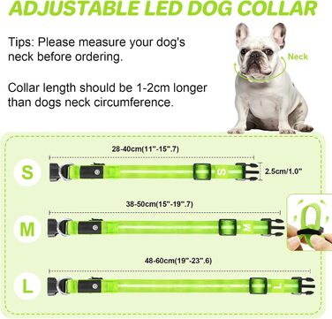Світлодіодна нашийник для собак Feycig з USB-зарядкою - водонепроникний, регульований, 3 режими, для малих, середніх та великих собак (світло-зелений, L(48-60см))