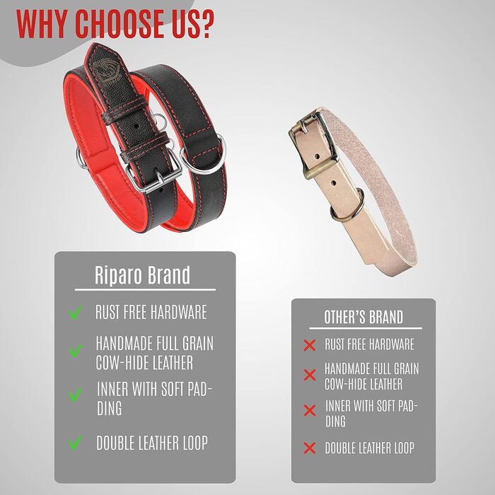 Нашийник для собак Riparo з екошкіри, регульований, посилений, чорно-червоний, L