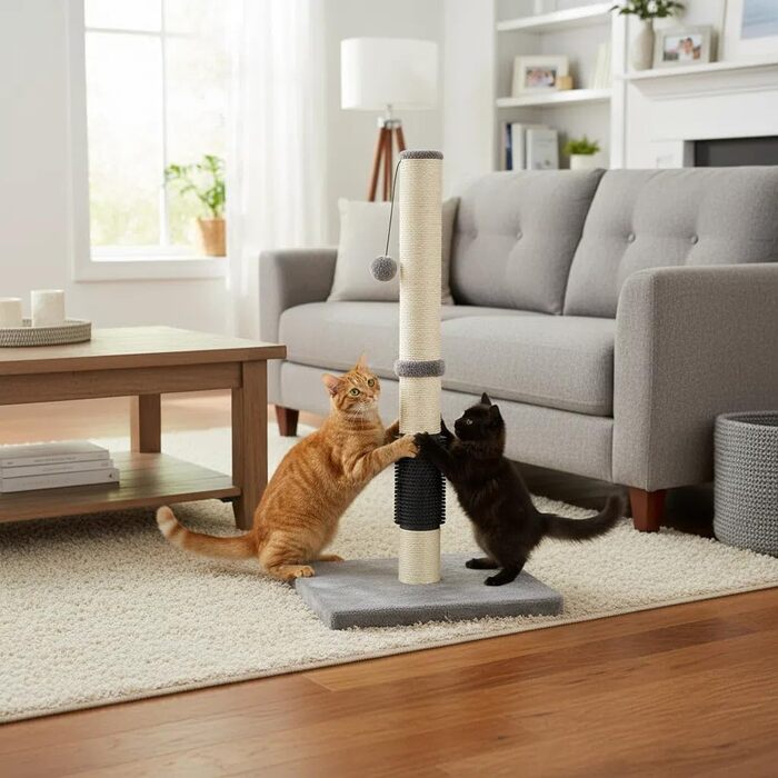 Кігтеточка LOS ANDES 80 см з інтегрованою щіткою для грумінгу, міцна кігтеточна колона з іграшкою-кулькою для котів, 80 см
