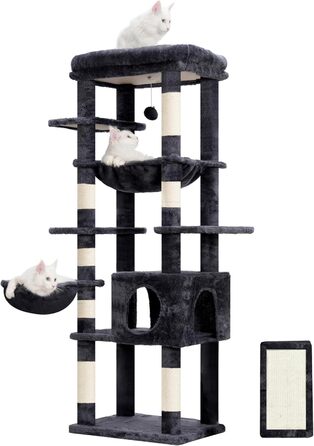 Котячий будиночок Hey-brother Kratzbaum: багатоповерховий, 145 см, сірий, з лежаком та гамаком