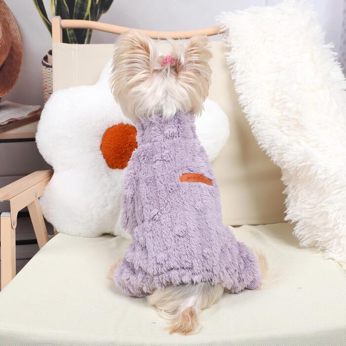 Піжама для собак маленьких порід: теплий флісовий комплект для дівчаток та хлопчиків, теплий зимовий костюм для чихуахуа, йоркширського тер'єра (фіолетовий, розмір Small)