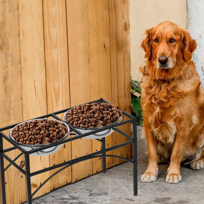 Підставка для мисок для собак TEKEPL - 2 миски з нержавіючої сталі, стійка, антиковзаюча, для води та корму (M)