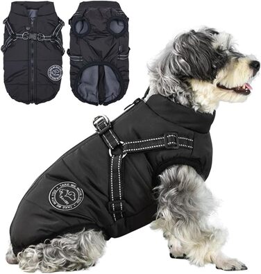 Тепла жилетка для собак на зиму - чорна, розмір M. Комфортна бавовняна жилетка з нагрудником для собак.
