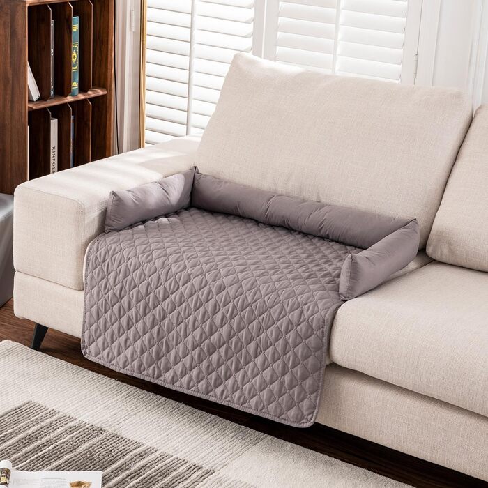 Захисний чохол для собачого дивана, водовідштовхувальний, для середніх та великих собак та котів, заспокійлива підстилка з піднятим бортиком, легко чиститься (75 x 120 см, світло-сірий)