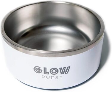 Glow Pups Біла миска для собак, подвійні стінки, ізольована, нековзна, 1,8 л, нержавіюча сталь