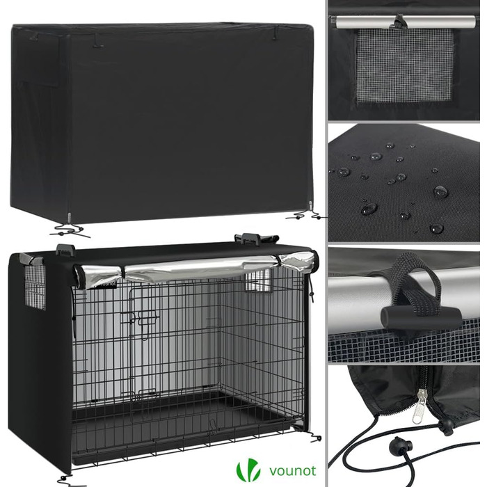 Клітка для собак VOUNOT, розкладний вольєр з кришкою, переноска для собак в авто, чорна XL (107x70x78 см)
