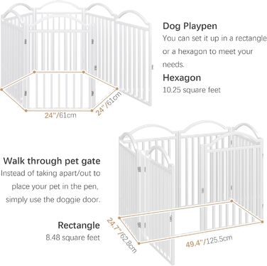 Металеве вольєр для собак BHG, без монтажу, з дверцятами, 243.8 x 81.3 см, аккордеон, для дому та саду, білий