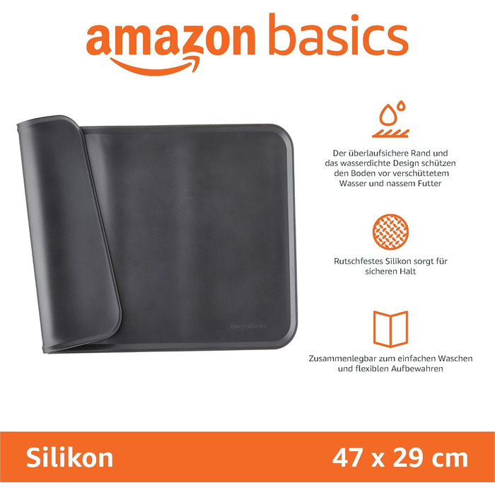 Підкладка під миску для тварин Amazon Basics, силіконова, 47 x 29 см, 2 шт. (Чорна)