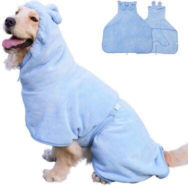 Рушник для собак з мікрофібри з капюшоном, супер вбираючий, швидковисихаючий, для цуценят та собак великих, середніх та малих порід, котів (Блакитний, S)
