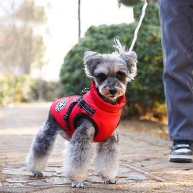 Водонепроникна куртка для собак середнього розміру на зиму. Тепла, з підкладкою, з грудним ременем, світловідбиваюча, без рукавів, з шлейкою, червона M