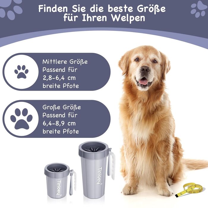 Очисник лап для великих собак Tinioey з ручкою | В комплекті 4 рушники та щітка для миття | Очисник лап для собак, аксесуари для собак великих порід (сірий)