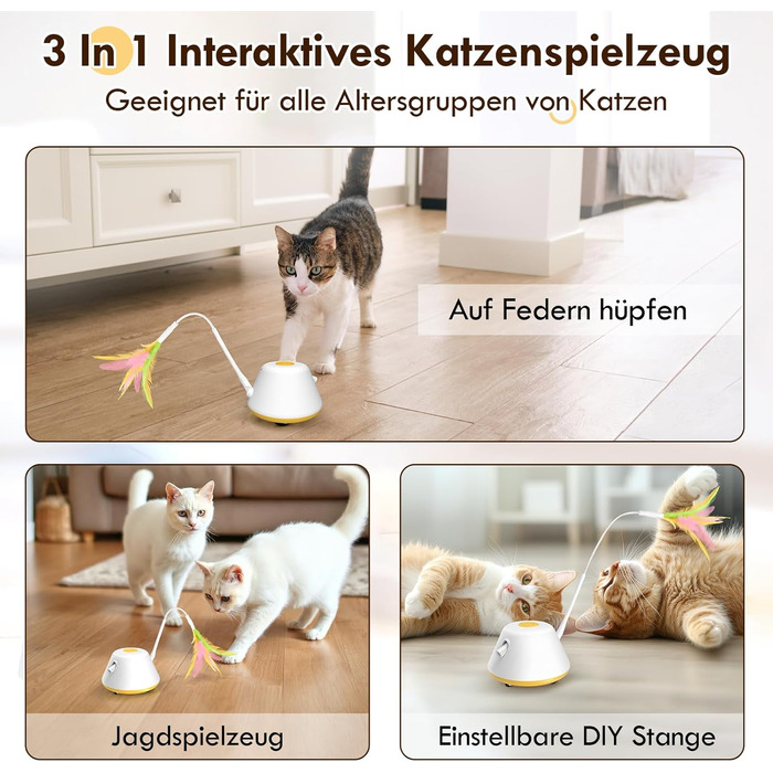 Інтерактивна іграшка для котів TGFIX 3 в 1 – електрична, з колесами та лазером, розвиваюча, з USB-зарядкою (жовта)