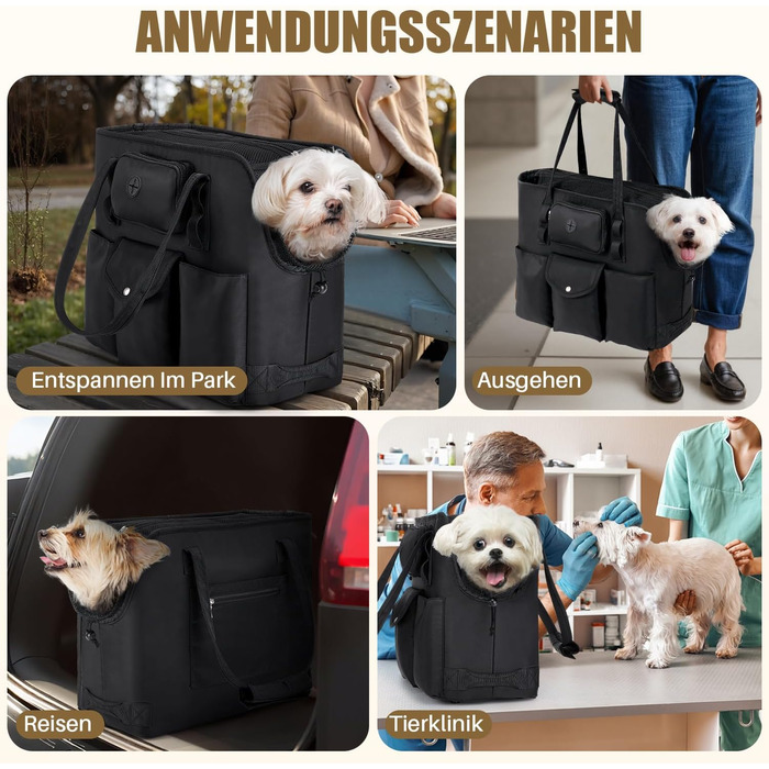 Транспортна сумка для собак та котів Eyein - чорна, до 5,5 кг, з кишенями та страхувальним ремінцем