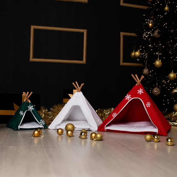 Святковий будиночок для котів та собак, XL 55x55 см, червоний