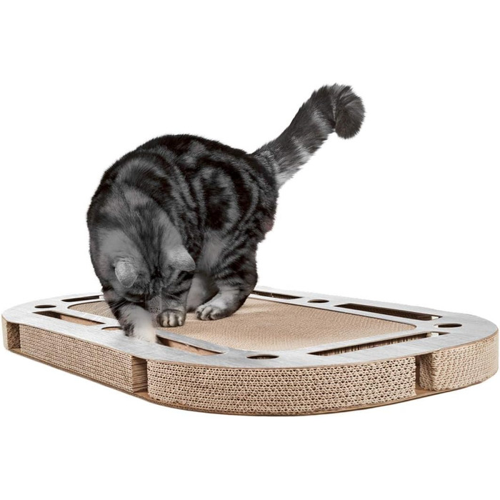 CanadianCat Company XXL ігровий майданчик для котів 85x54x5,8 см із вбудованим картонним дряпаком, котяча іграшка, світло-сіре дерево
